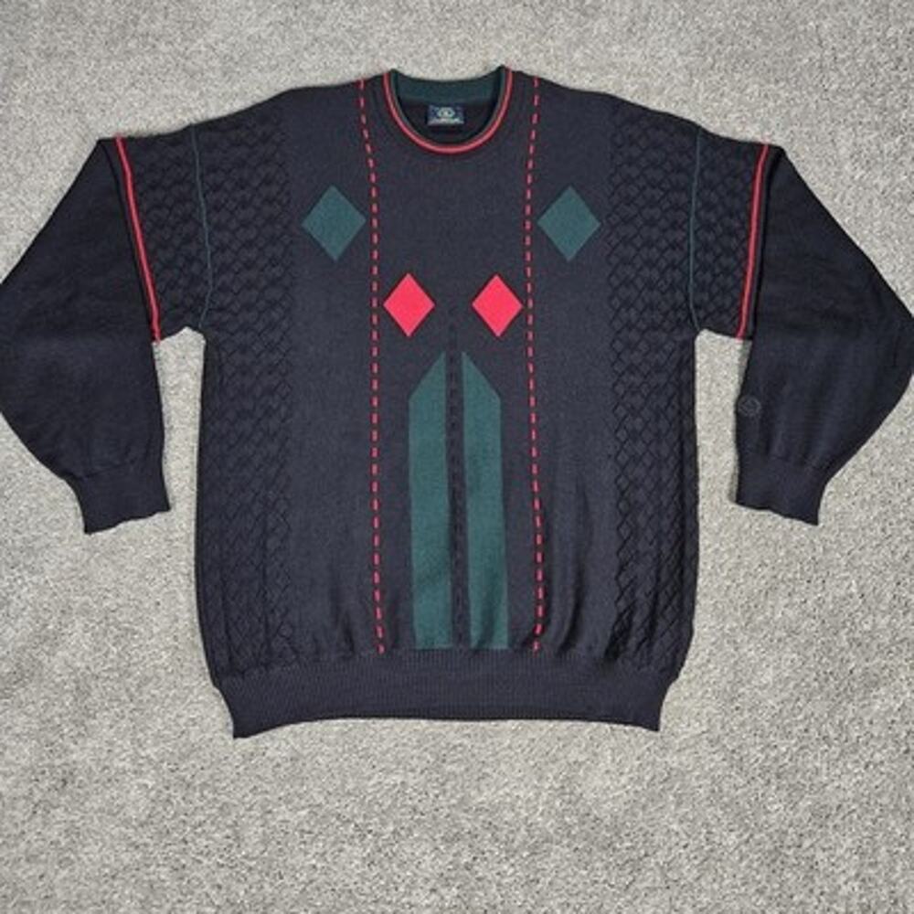 Vtg Clipper Wool Sweater Men's XL Navy Textured Grandpacore Academia